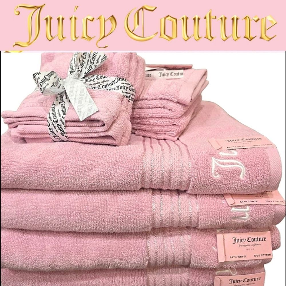 Juicy Couture Home Embroidered Signature Logo Plush Oversized Towel Set- Pink/Si